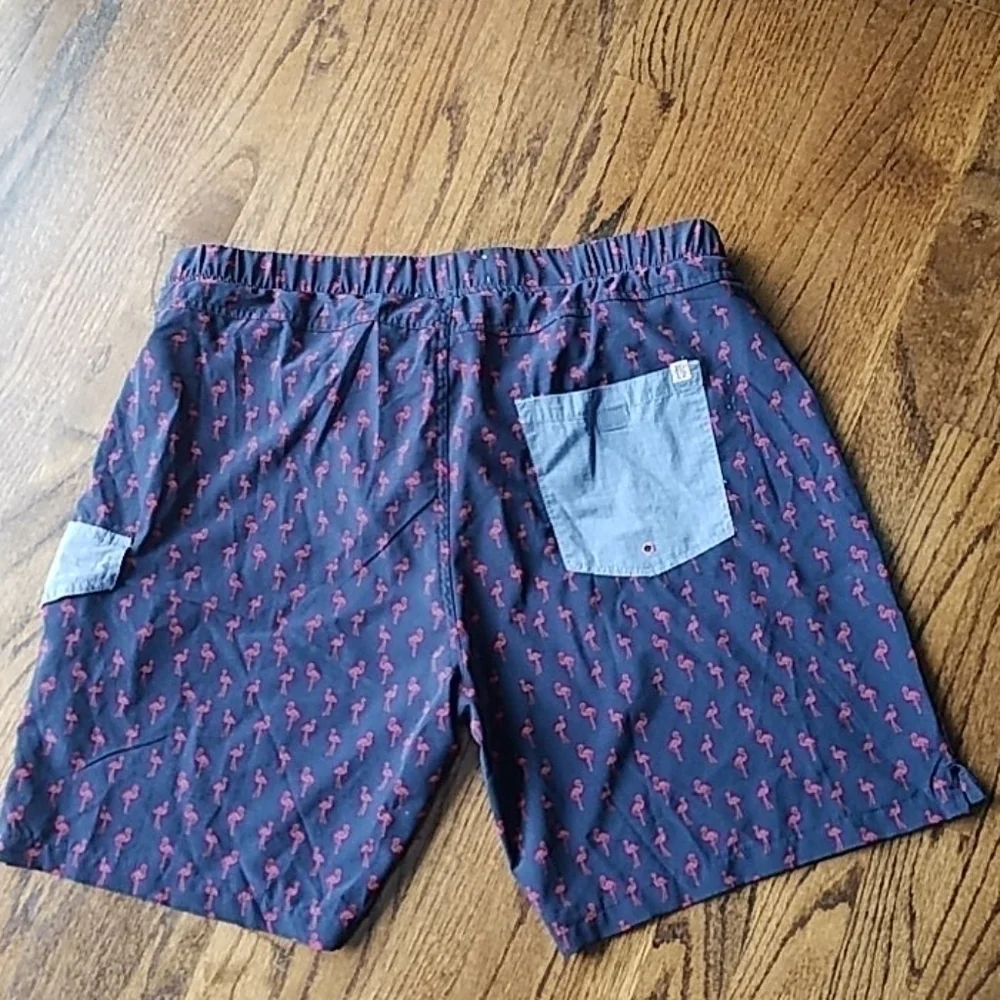 Swim Pink Flamingo Cargo Denim Pocket Blue Trunks Sz.XL